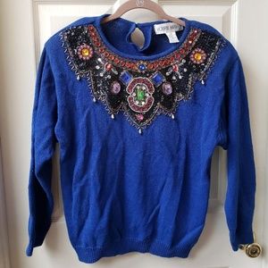 Blue Victoria Harbour embellished jeweled sweater